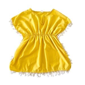 Yellow PomPom Trim Beach Swimsuit Cover-Up Dress | Girls 3T